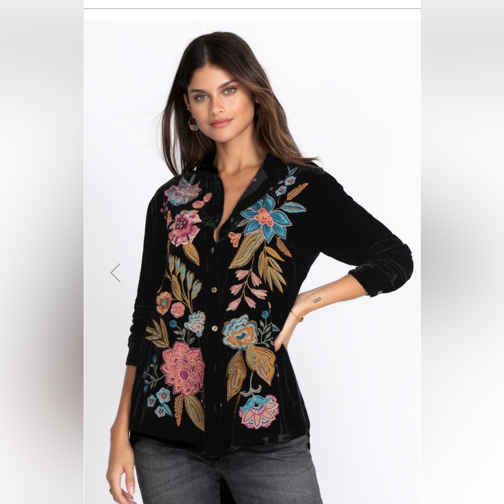 Johnny Was Bianca Velvet Oversized Shirt M